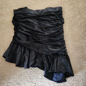 Zara Glitter Velvet black side ruched ruffle mini skirt size XS